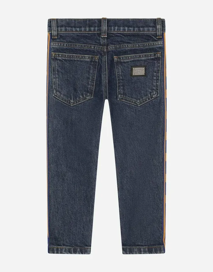 Dolce and Gabbana Trousers And Shorts Children Regularfit Blue Stretch Denim Jeans With Logo Band Multicolor Dolce and Gabbana Trousers And Shorts Children Regularfit Blue Stretch Denim Jeans With Logo Band Multicolor