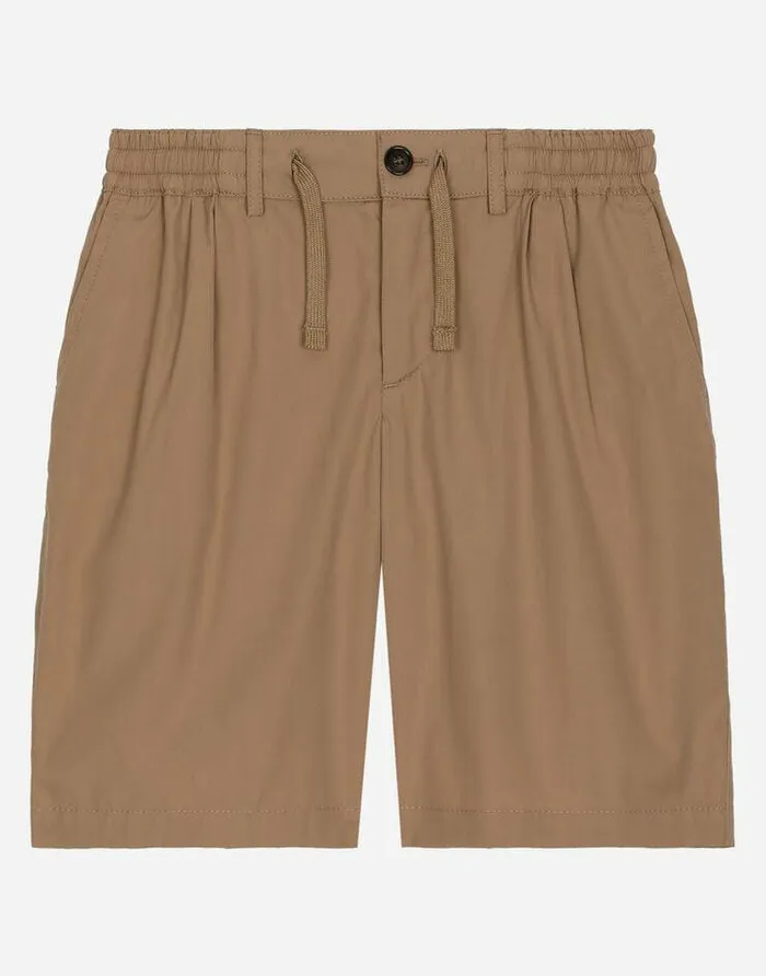 Dolce and Gabbana Trousers And Shorts Children Stretch Poplin Shorts With Logo Tag Beige