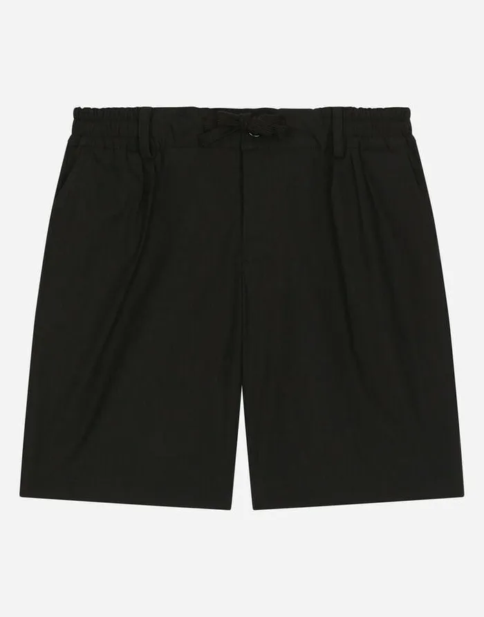 Dolce and Gabbana Trousers And Shorts Children Stretch Poplin Shorts With Logo Tag Black