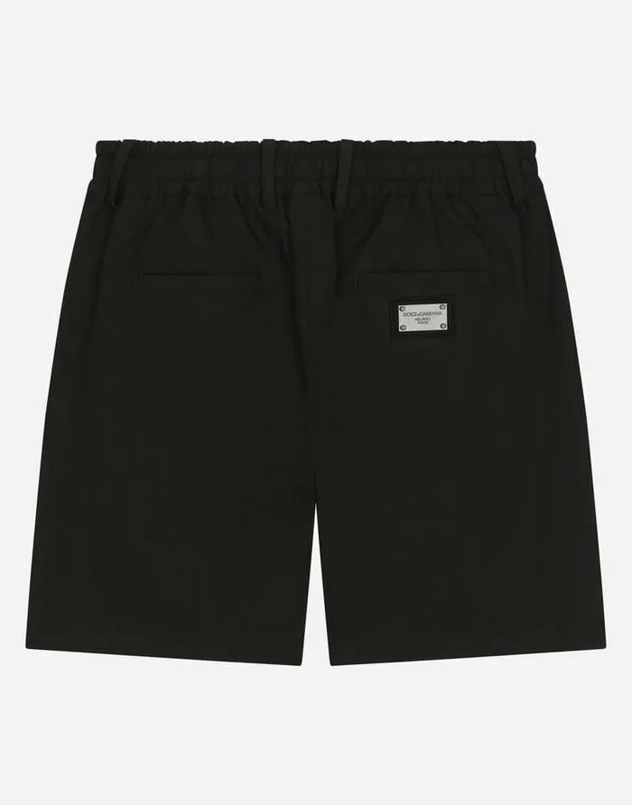 Dolce and Gabbana Trousers And Shorts Children Stretch Poplin Shorts With Logo Tag Black Dolce and Gabbana Trousers And Shorts Children Stretch Poplin Shorts With Logo Tag Black