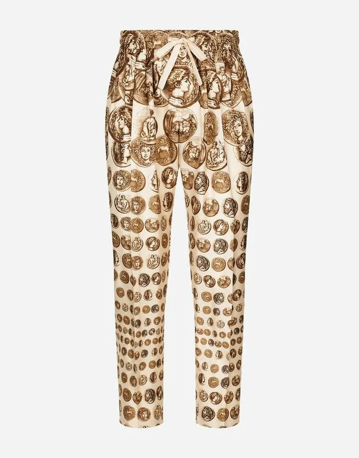 Dolce and Gabbana Trousers And Shorts Men Coin Print Silk Twill Jogging Pants White
