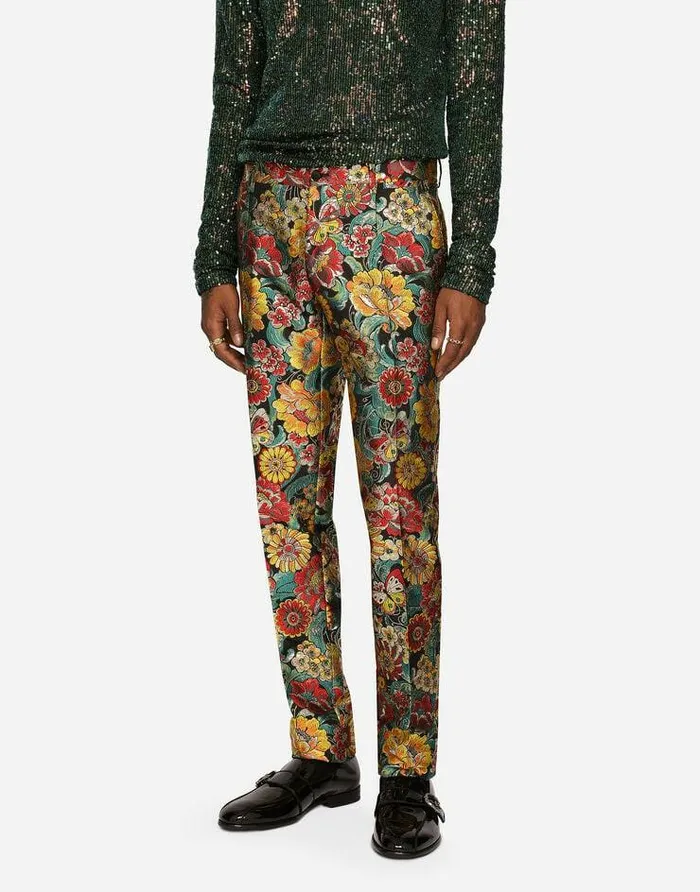 Dolce and Gabbana Trousers And Shorts Men Floral Lam Jacquard Pants Multicolor Dolce and Gabbana Trousers And Shorts Men Floral Lam Jacquard Pants Multicolor