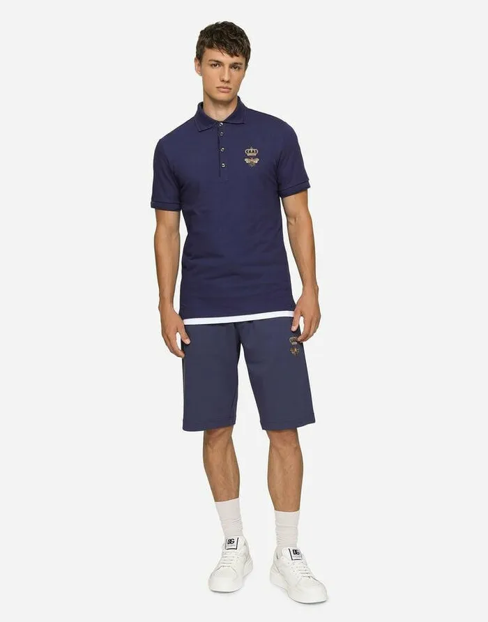 Dolce and Gabbana Trousers And Shorts Men Jersey Jogging Shorts With Embroidery Blue Dolce and Gabbana Trousers And Shorts Men Jersey Jogging Shorts With Embroidery Blue