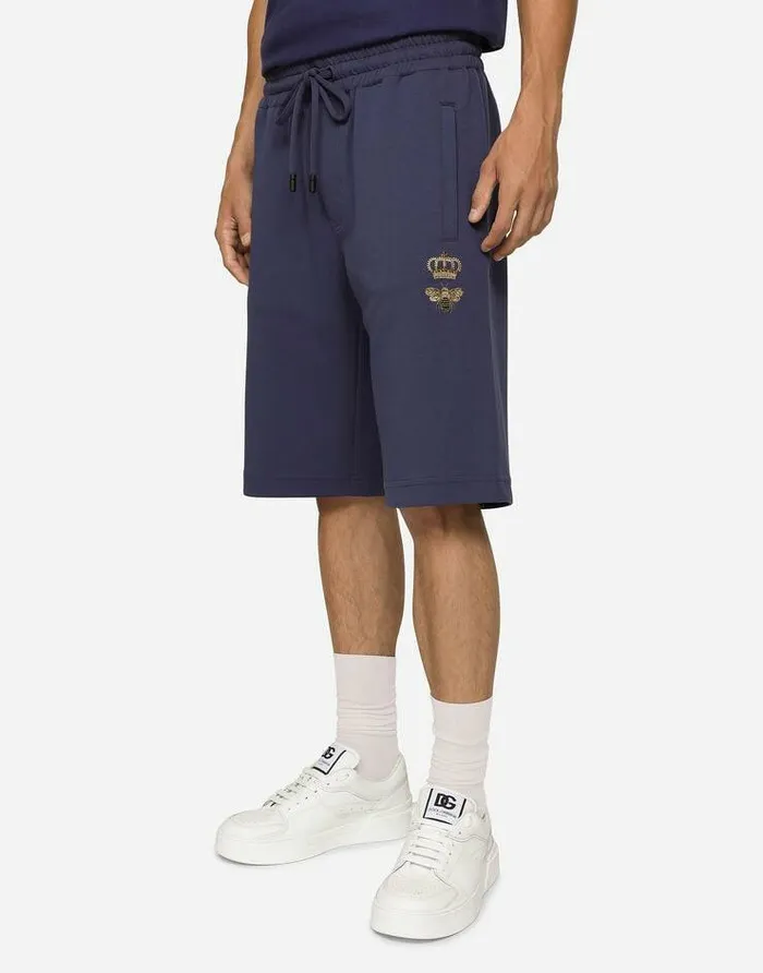 Dolce and Gabbana Trousers And Shorts Men Jersey Jogging Shorts With Embroidery Blue Dolce and Gabbana Trousers And Shorts Men Jersey Jogging Shorts With Embroidery Blue