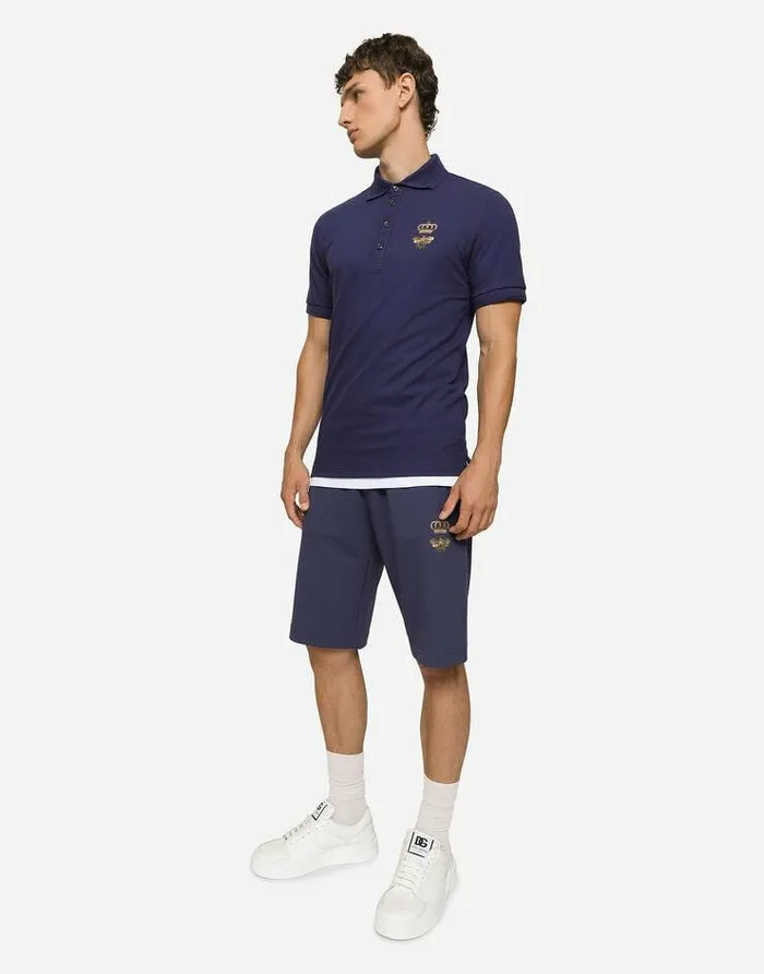Dolce and Gabbana Trousers And Shorts Men Jersey Jogging Shorts With Embroidery Blue Dolce and Gabbana Trousers And Shorts Men Jersey Jogging Shorts With Embroidery Blue