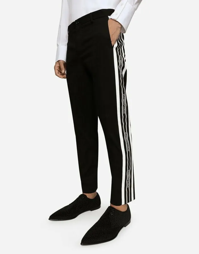 Dolce and Gabbana Trousers And Shorts Men Stretch Cotton Pants With Side Bands Black Dolce and Gabbana Trousers And Shorts Men Stretch Cotton Pants With Side Bands Black
