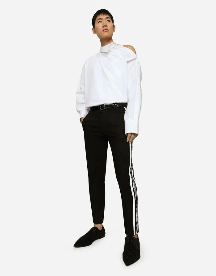 Dolce and Gabbana Trousers And Shorts Men Stretch Cotton Pants With Side Bands Black Dolce and Gabbana Trousers And Shorts Men Stretch Cotton Pants With Side Bands Black