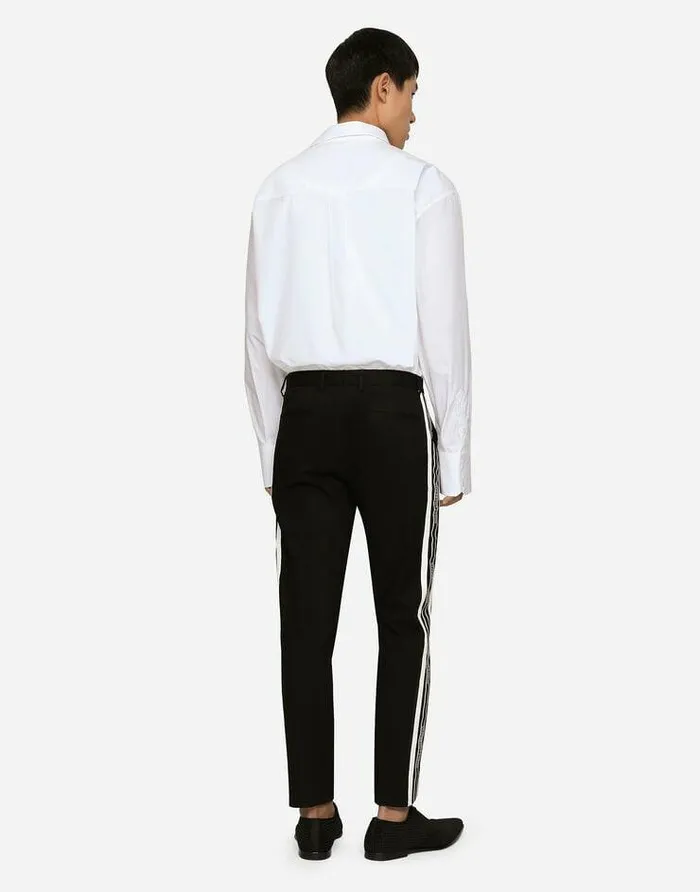 Dolce and Gabbana Trousers And Shorts Men Stretch Cotton Pants With Side Bands Black Dolce and Gabbana Trousers And Shorts Men Stretch Cotton Pants With Side Bands Black