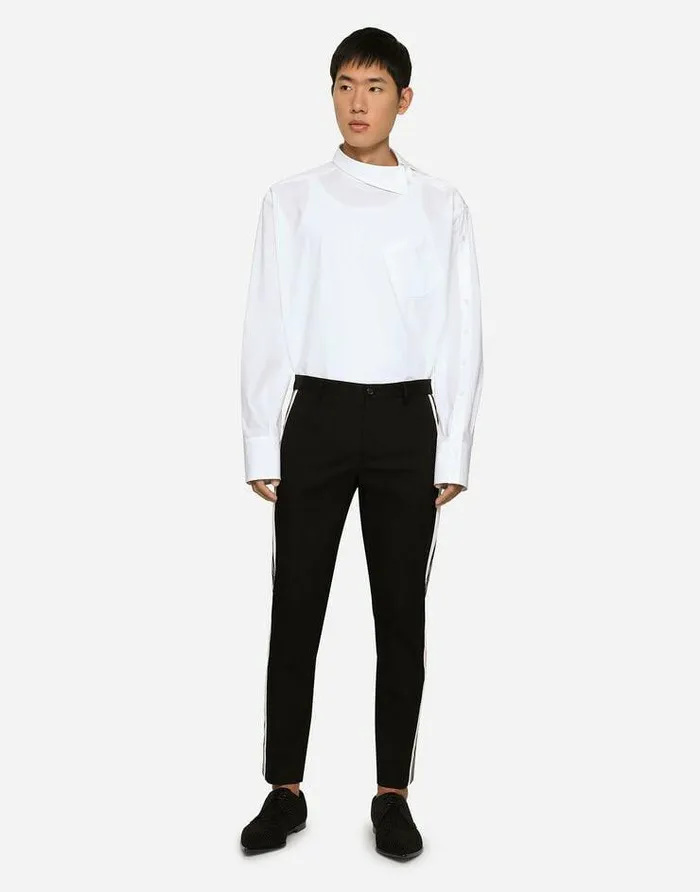 Dolce and Gabbana Trousers And Shorts Men Stretch Cotton Pants With Side Bands Black Dolce and Gabbana Trousers And Shorts Men Stretch Cotton Pants With Side Bands Black