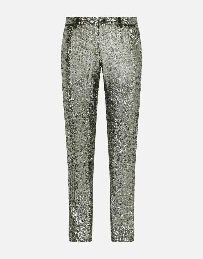 Dolce and Gabbana Trousers And Shorts Men Tailored Sequined Pants Grey