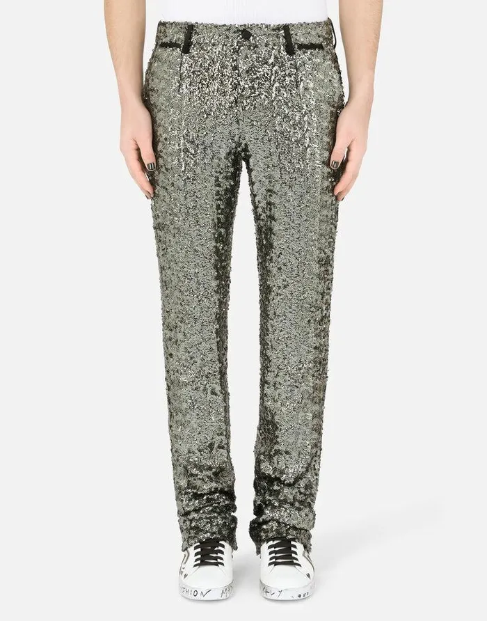 Dolce and Gabbana Trousers And Shorts Men Tailored Sequined Pants Grey Dolce and Gabbana Trousers And Shorts Men Tailored Sequined Pants Grey