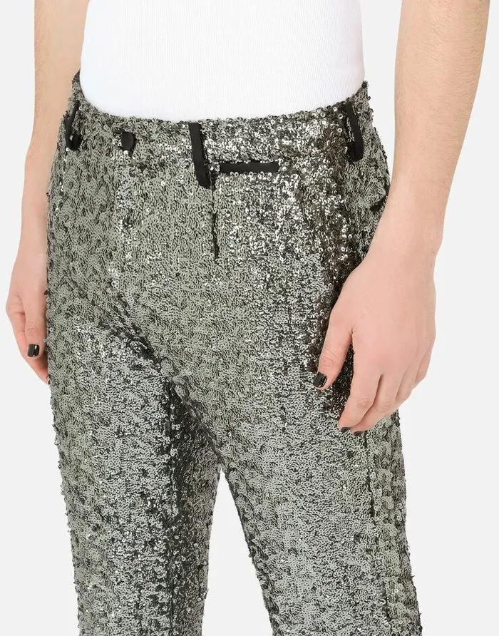 Dolce and Gabbana Trousers And Shorts Men Tailored Sequined Pants Grey Dolce and Gabbana Trousers And Shorts Men Tailored Sequined Pants Grey