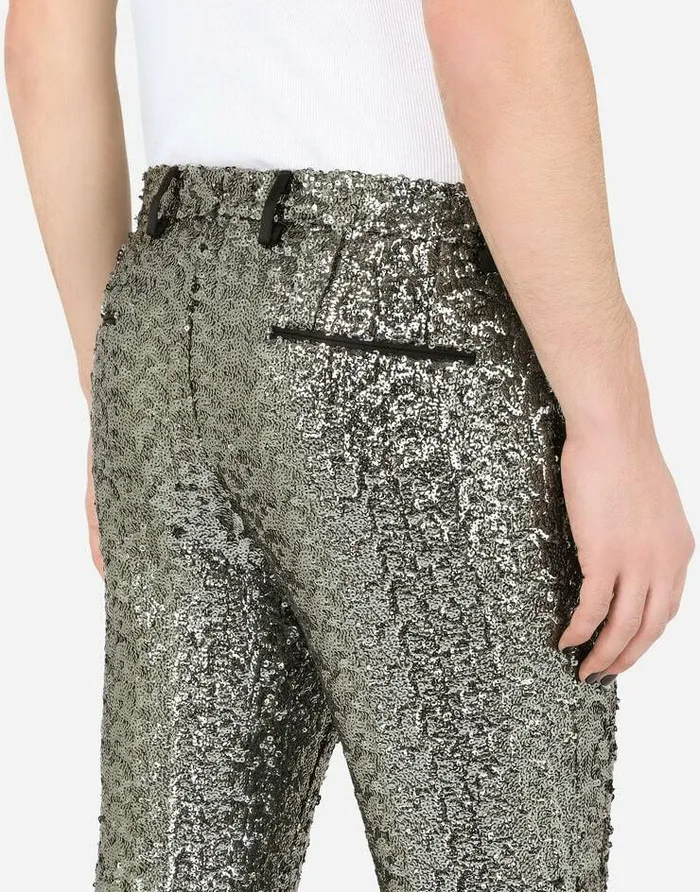 Dolce and Gabbana Trousers And Shorts Men Tailored Sequined Pants Grey Dolce and Gabbana Trousers And Shorts Men Tailored Sequined Pants Grey