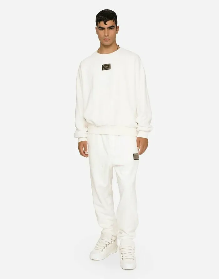 Dolce and Gabbana Trousers And Shorts Men Terrycloth Jogging Pants With Logo Tag White Dolce and Gabbana Trousers And Shorts Men Terrycloth Jogging Pants With Logo Tag White