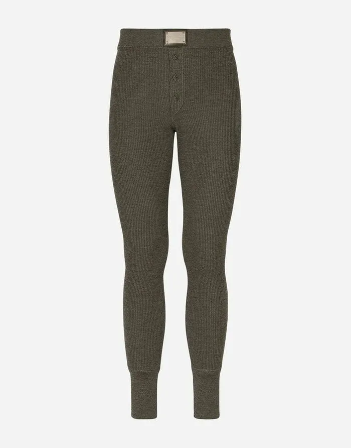 Dolce and Gabbana Trousers And Shorts Men Wool Finerib Leggings With Logo Tag Grey