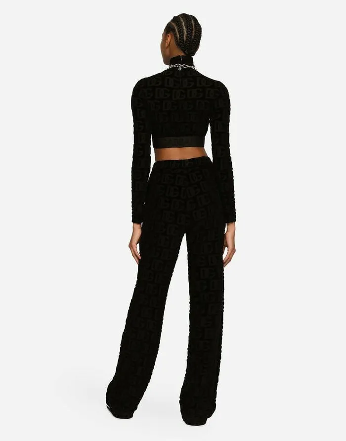 Dolce and Gabbana Trousers And Shorts Women Flared Jacquard Pants With DG Logo Black