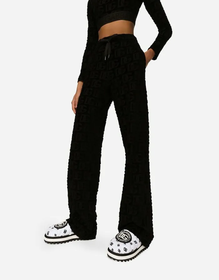 Dolce and Gabbana Trousers And Shorts Women Flared Jacquard Pants With DG Logo Black