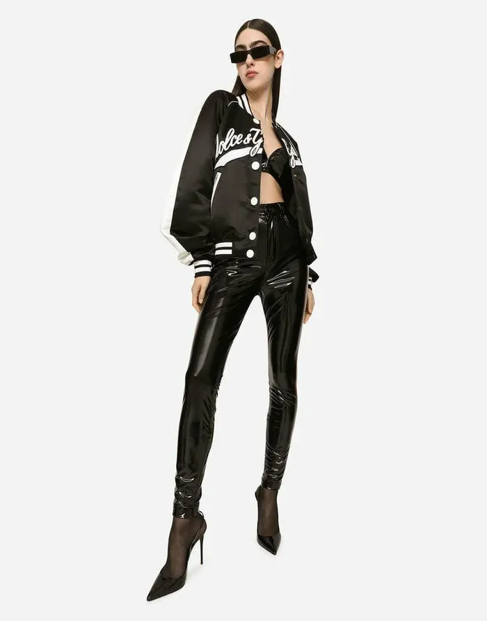Dolce and Gabbana Trousers And Shorts Women Highwaisted Coated Jersey Pants Black