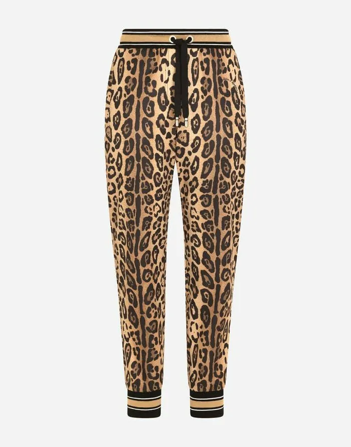 Dolce and Gabbana Trousers And Shorts Women Jersey Jogging Pants With Leopard Print Multicolor