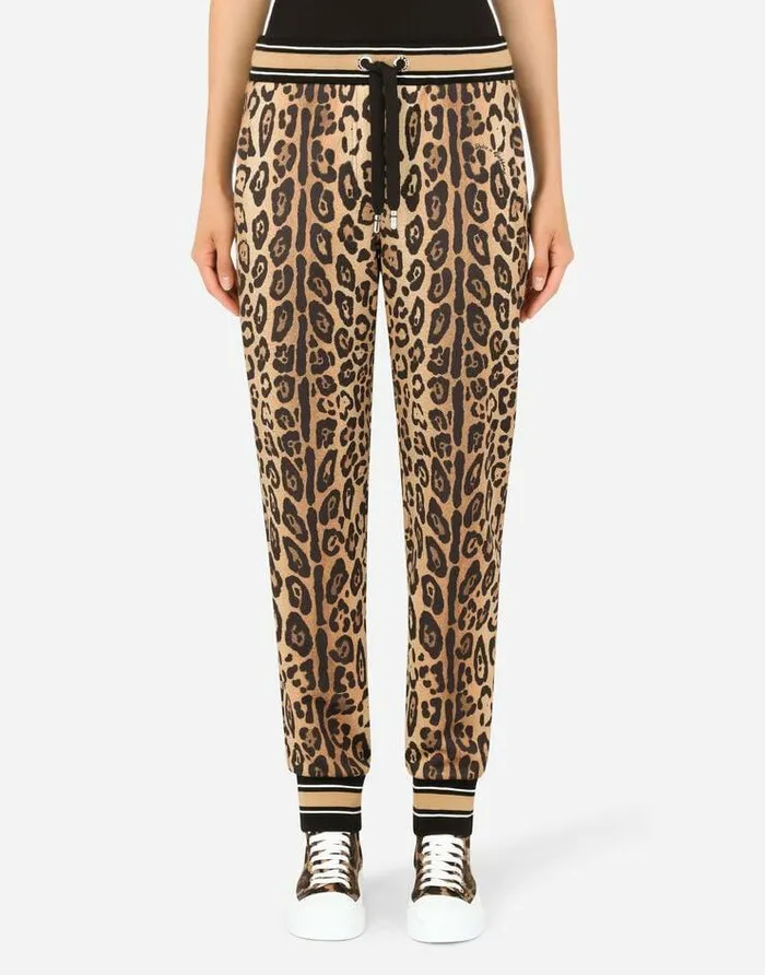 Dolce and Gabbana Trousers And Shorts Women Jersey Jogging Pants With Leopard Print Multicolor Dolce and Gabbana Trousers And Shorts Women Jersey Jogging Pants With Leopard Print Multicolor