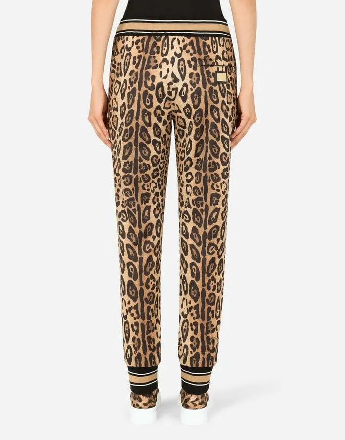 Dolce and Gabbana Trousers And Shorts Women Jersey Jogging Pants With Leopard Print Multicolor Dolce and Gabbana Trousers And Shorts Women Jersey Jogging Pants With Leopard Print Multicolor