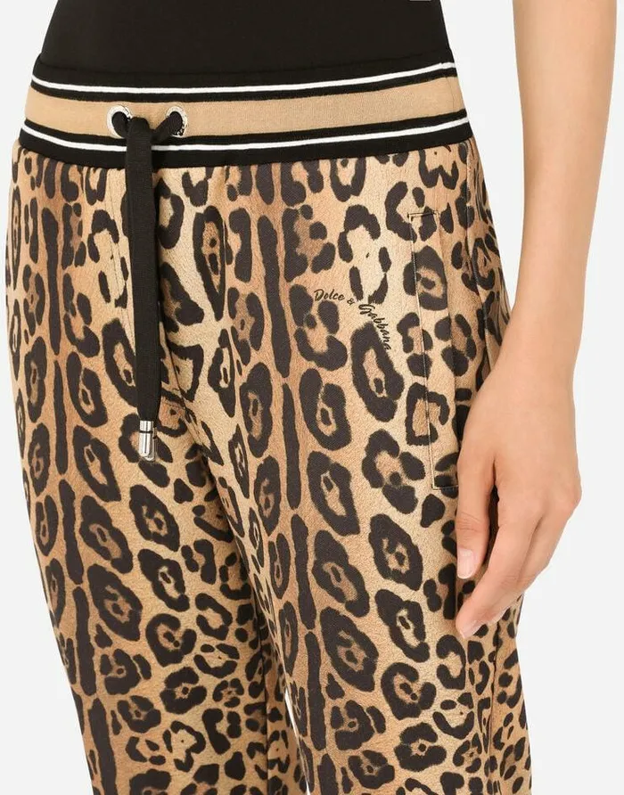 Dolce and Gabbana Trousers And Shorts Women Jersey Jogging Pants With Leopard Print Multicolor Dolce and Gabbana Trousers And Shorts Women Jersey Jogging Pants With Leopard Print Multicolor
