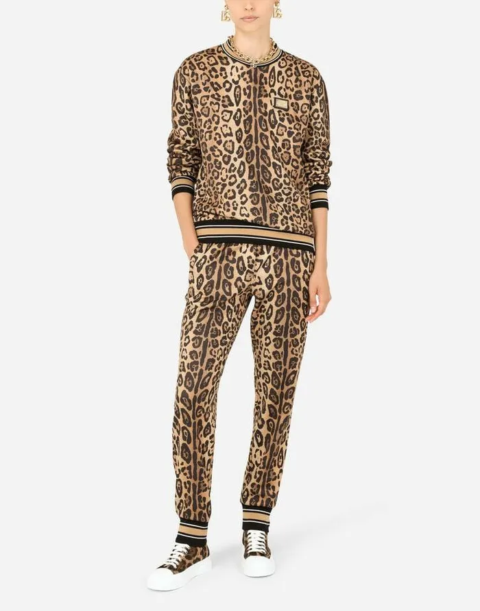 Dolce and Gabbana Trousers And Shorts Women Jersey Jogging Pants With Leopard Print Multicolor Dolce and Gabbana Trousers And Shorts Women Jersey Jogging Pants With Leopard Print Multicolor
