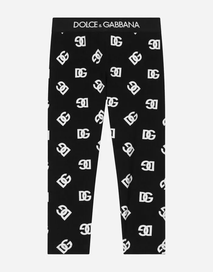 Dolce and Gabbana Trousers And Skirts Children Interlock Leggings With DG Logo Print Multicolor