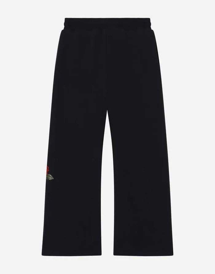 Dolce and Gabbana Trousers And Skirts Children Jersey Jogging Pants With Logo And Rose Print Blue Dolce and Gabbana Trousers And Skirts Children Jersey Jogging Pants With Logo And Rose Print Blue