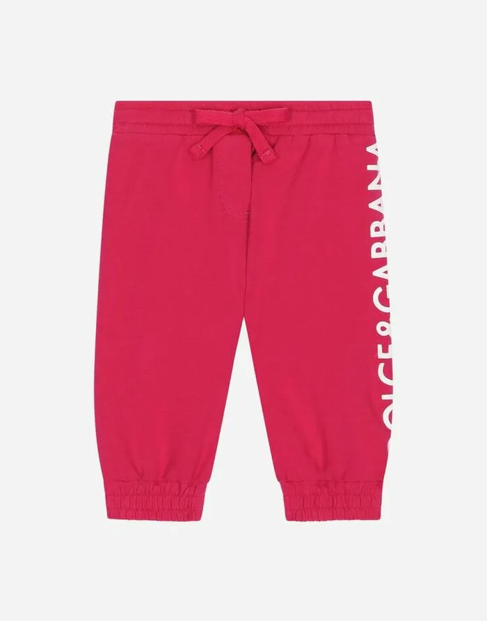 Dolce and Gabbana Trousers And Skirts Children Jersey Jogging Pants With Logo Print Fuchsia