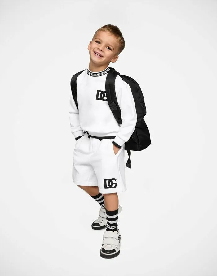 Dolce and Gabbana Trousers And Skirts Children Jersey Jogging Shorts With DG Logo Embroidery White Dolce and Gabbana Trousers And Skirts Children Jersey Jogging Shorts With DG Logo Embroidery White