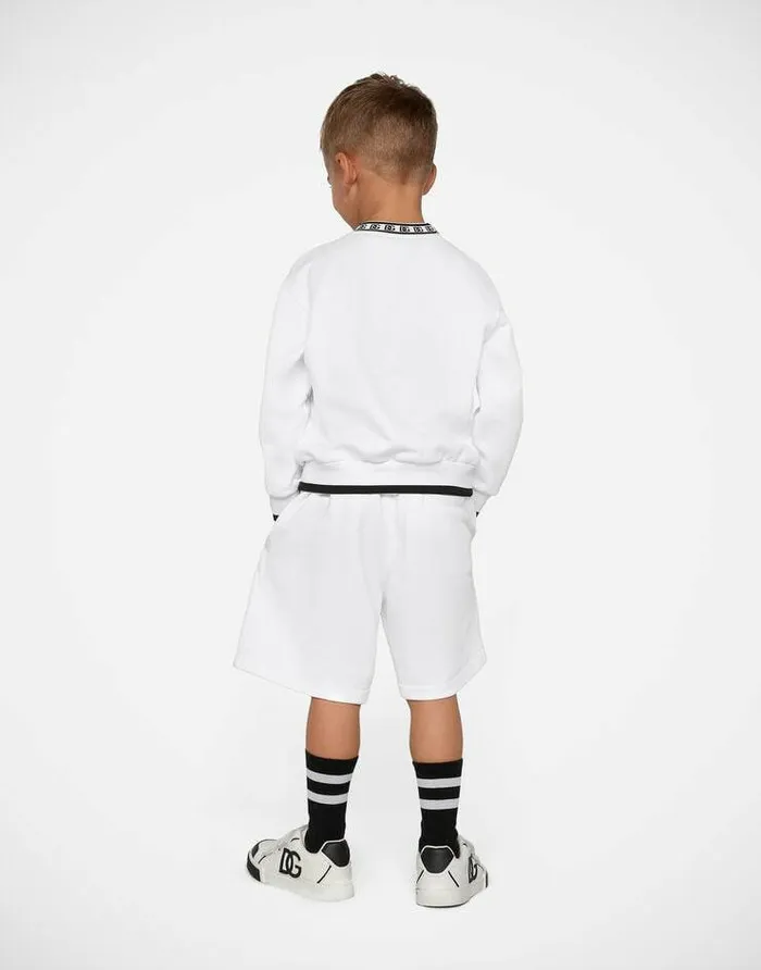 Dolce and Gabbana Trousers And Skirts Children Jersey Jogging Shorts With DG Logo Embroidery White Dolce and Gabbana Trousers And Skirts Children Jersey Jogging Shorts With DG Logo Embroidery White