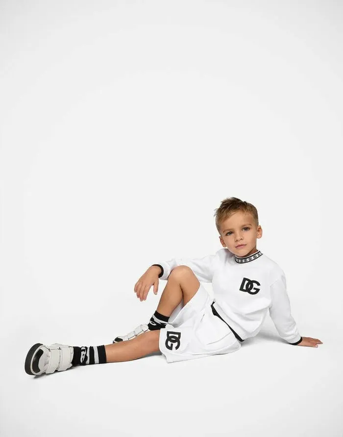 Dolce and Gabbana Trousers And Skirts Children Jersey Jogging Shorts With DG Logo Embroidery White Dolce and Gabbana Trousers And Skirts Children Jersey Jogging Shorts With DG Logo Embroidery White