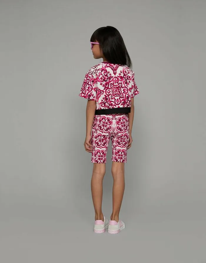 Dolce and Gabbana Trousers And Skirts Children Majolicaprint Interlock Cycling Shorts Multicolor