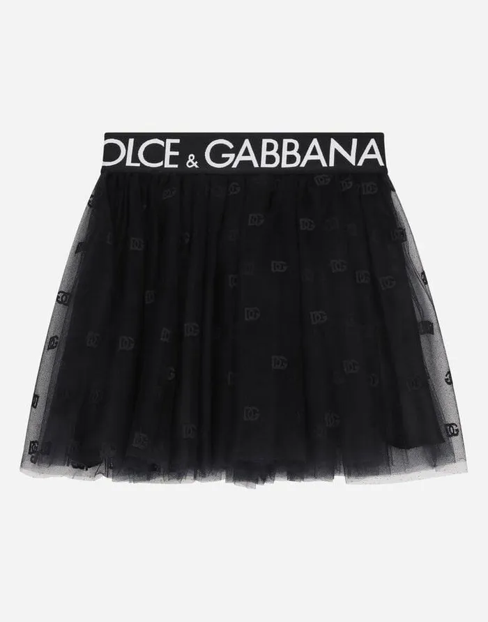 Dolce and Gabbana Trousers And Skirts Children Multilayered Tulle Miniskirt With Branded Elastic Blue