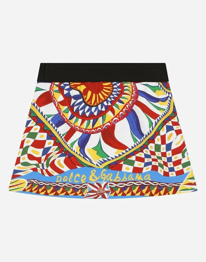 Dolce and Gabbana Trousers And Skirts Children Short Carrettoprint Jersey Skirt With Branded Elastic Waistband Multicolor Dolce and Gabbana Trousers And Skirts Children Short Carrettoprint Jersey Skirt With Branded Elastic Waistband Multicolor