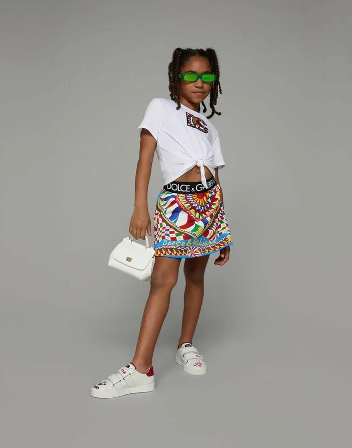 Dolce and Gabbana Trousers And Skirts Children Short Carrettoprint Jersey Skirt With Branded Elastic Waistband Multicolor Dolce and Gabbana Trousers And Skirts Children Short Carrettoprint Jersey Skirt With Branded Elastic Waistband Multicolor