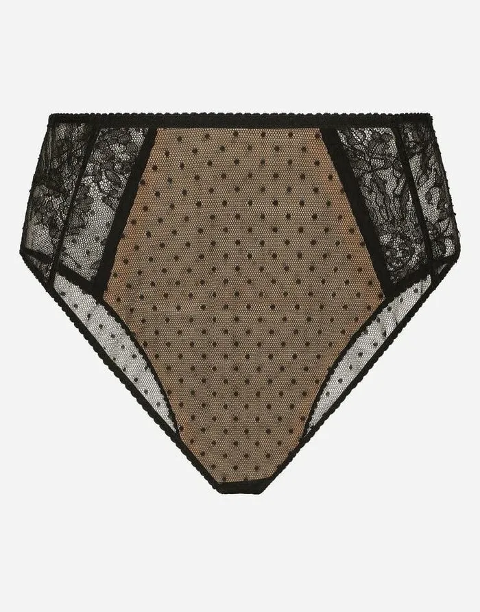 Dolce and Gabbana Underwear Women Highwaisted Plumetis Lace Panties Black Dolce and Gabbana Underwear Women Highwaisted Plumetis Lace Panties Black