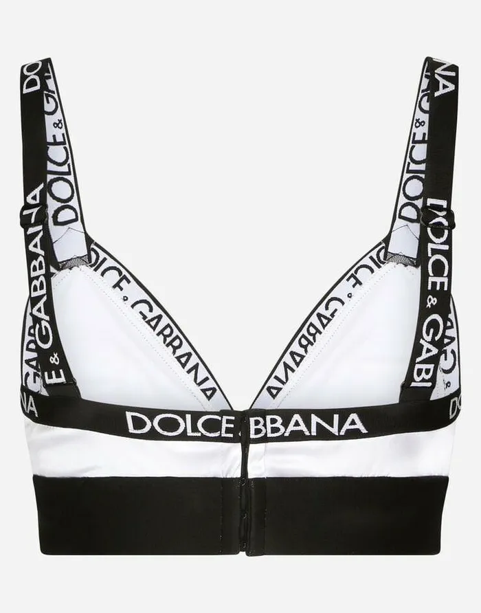 Dolce and Gabbana Underwear Women Satin Triangle Bra With Logo White