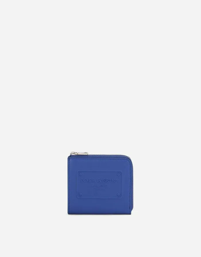 Dolce and Gabbana Wallets And Small Leather Goods Men Calfskin Card Holder With Raised Logo Blue Dolce and Gabbana Wallets And Small Leather Goods Men Calfskin Card Holder With Raised Logo Blue