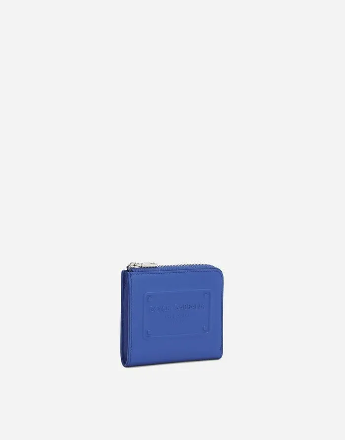 Dolce and Gabbana Wallets And Small Leather Goods Men Calfskin Card Holder With Raised Logo Blue
