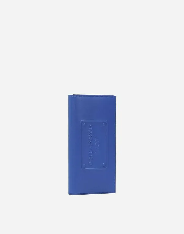 Dolce and Gabbana Wallets And Small Leather Goods Men Calfskin Vertical Wallet With Raised Logo Blue
