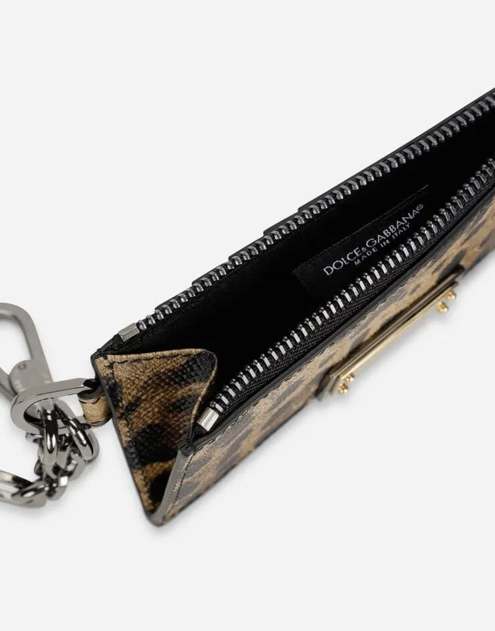 Dolce and Gabbana Wallets And Small Leather Goods Men Dauphine Calfskin Card Holder With Leopard Print Multicolor Dolce and Gabbana Wallets And Small Leather Goods Men Dauphine Calfskin Card Holder With Leopard Print Multicolor