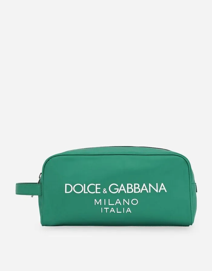Dolce and Gabbana Wallets And Small Leather Goods Men Nylon Toiletry Bag With Rubberized Logo Green Dolce and Gabbana Wallets And Small Leather Goods Men Nylon Toiletry Bag With Rubberized Logo Green