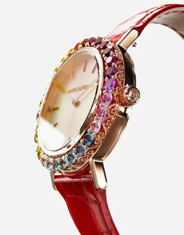 Dolce and Gabbana WatchesandStraps Women Iris Watch In Rose Gold With Multicolored Fine Gems Red