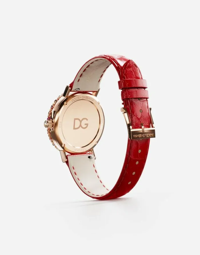 Dolce and Gabbana WatchesandStraps Women Iris Watch In Rose Gold With Multicolored Fine Gems Red