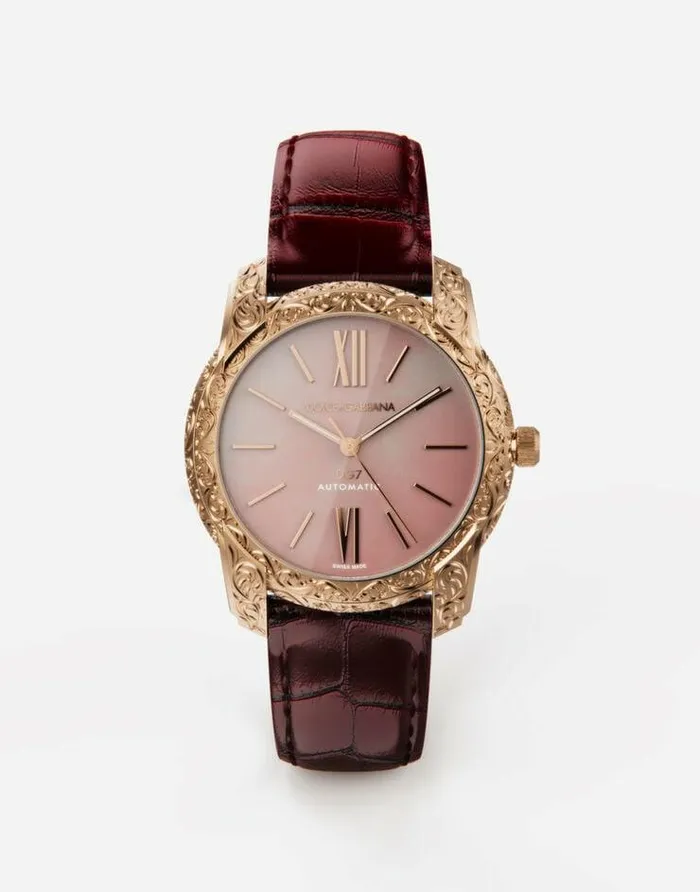 Dolce and Gabbana Watches Men DG7 Gattopardo Watch In Red Gold With Pink Mother Of Pearl Bordeaux Dolce and Gabbana Watches Men DG7 Gattopardo Watch In Red Gold With Pink Mother Of Pearl Bordeaux