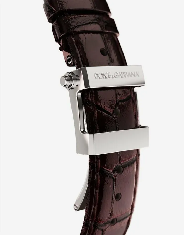 Dolce and Gabbana Watches Men DG7 Watch In Steel With Engraved Side Decoration In Gold Bordeaux