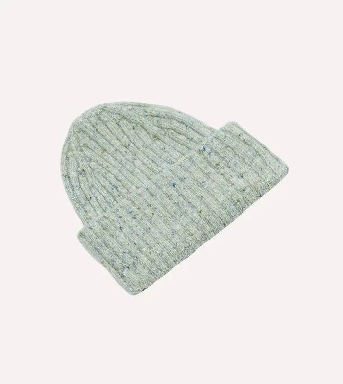Drake039s ALD Drake039s Grey Donegal Ribbed Knit Beanie 8211 Accessories