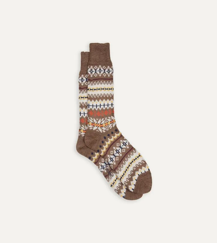 Drake039s Brown Fair Isle Wool Cotton Socks 8211 Accessories